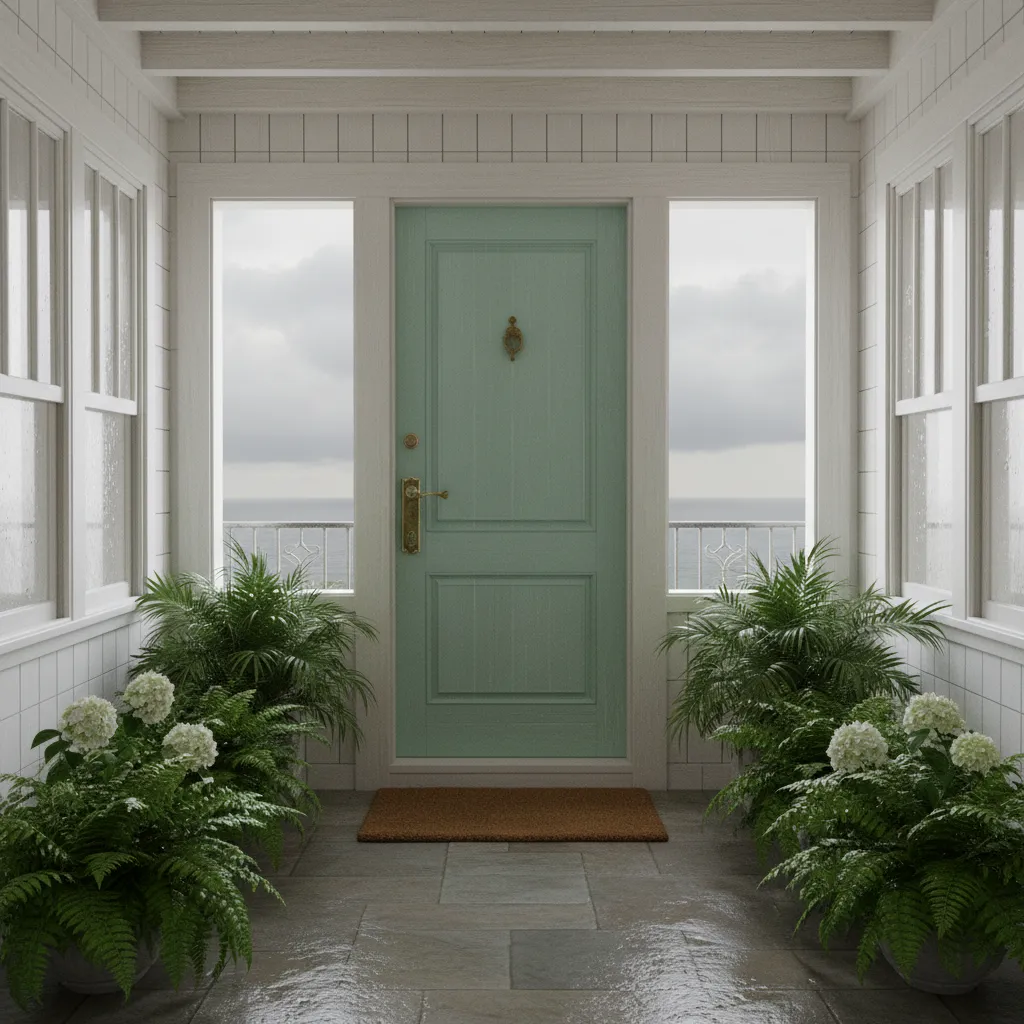 Coastal home entry door designed to resist humidity and salt air