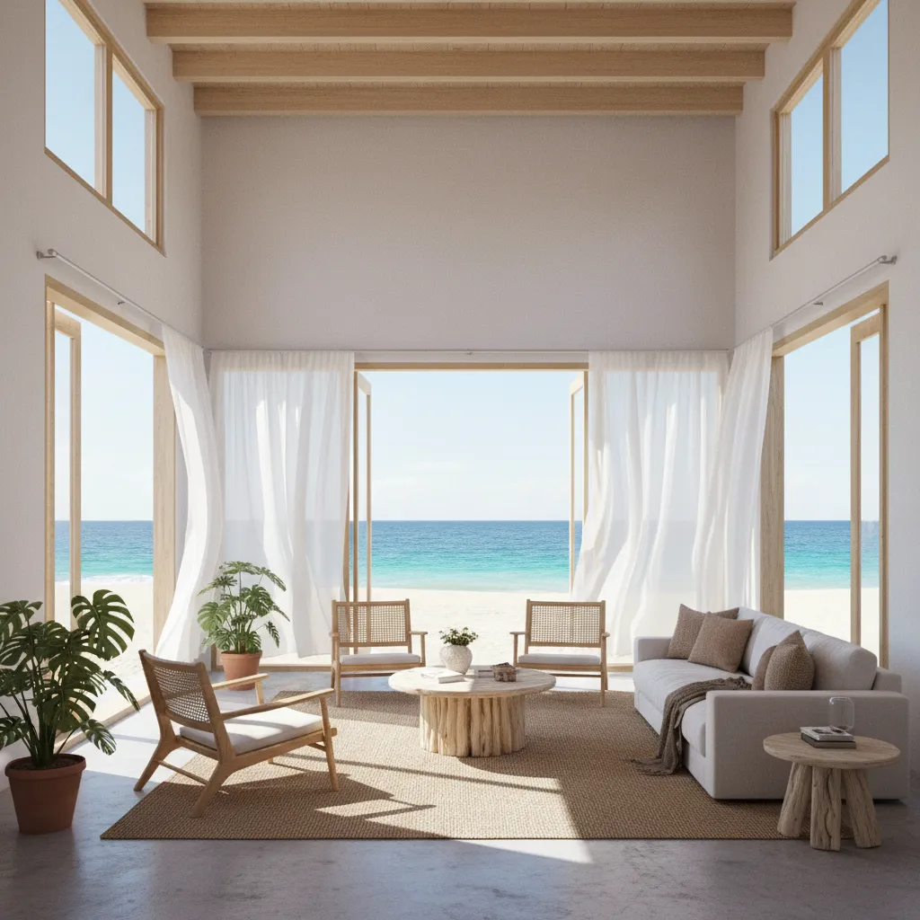modern coastal home interior showing airflow friendly layout and open windows