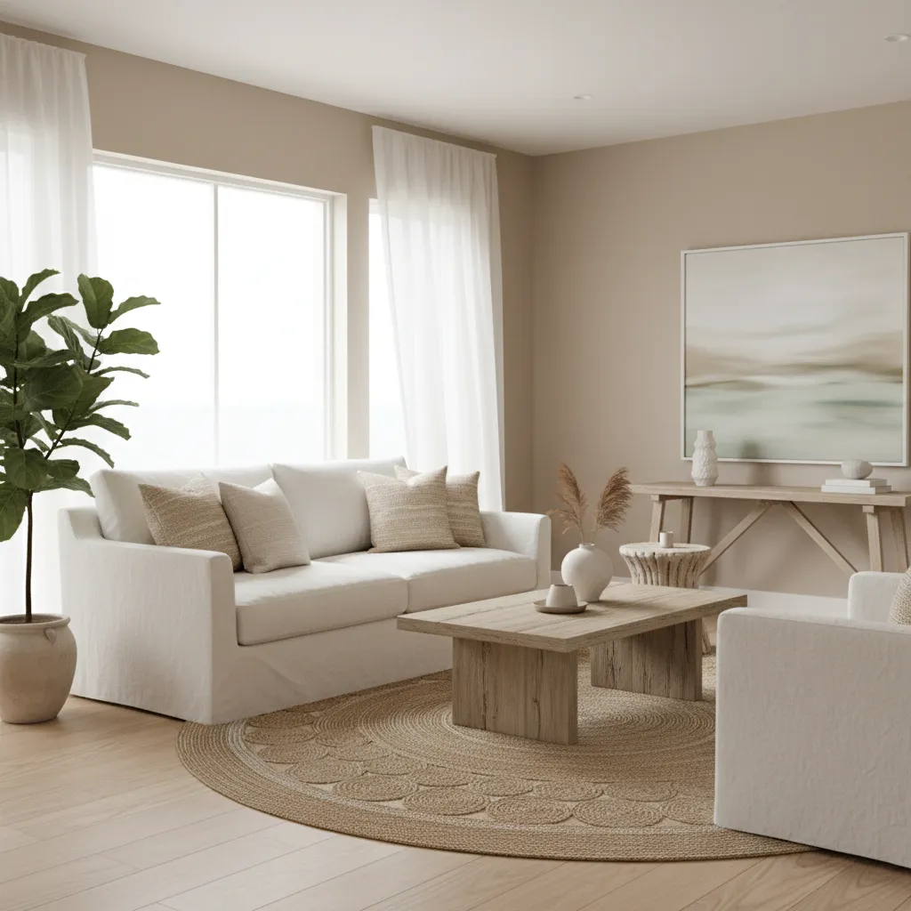 Interior luminoso con decoración moderna de estilo costero