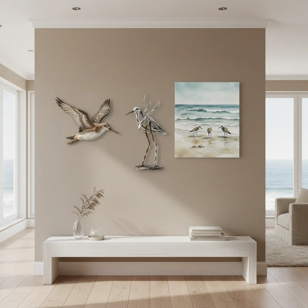 comparison of wood metal and canvas sandpiper wall decor styles