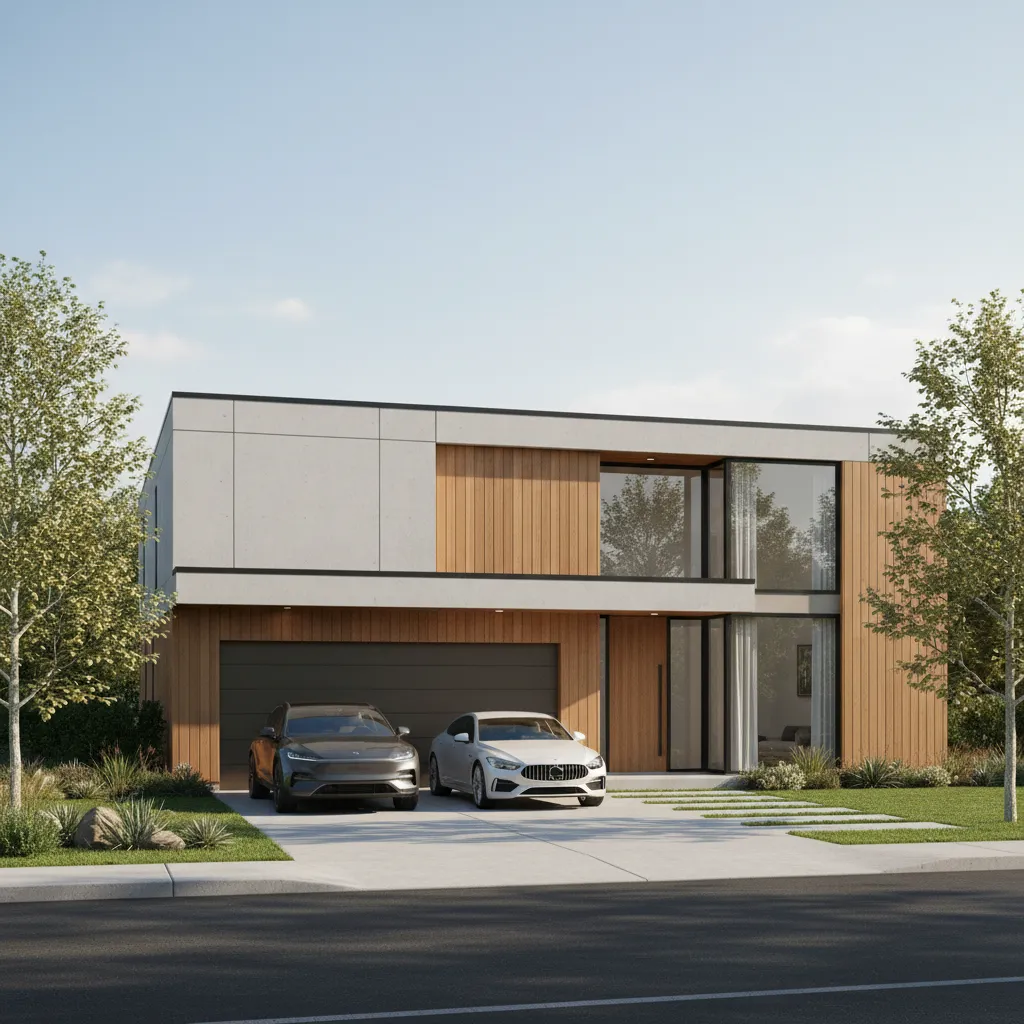 Cochera doble para dos autos en una casa familiar