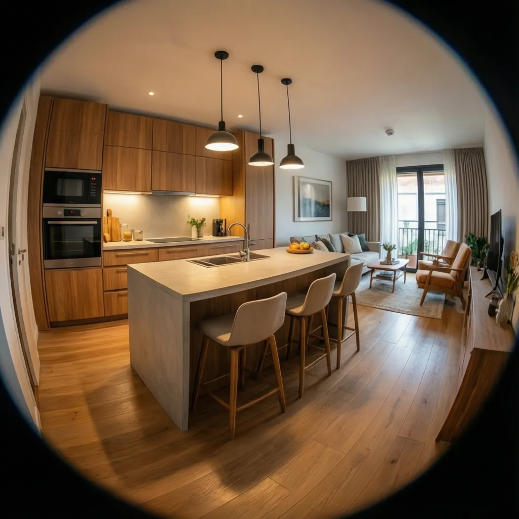 Cocina abierta bien diseñada conectada con el salón