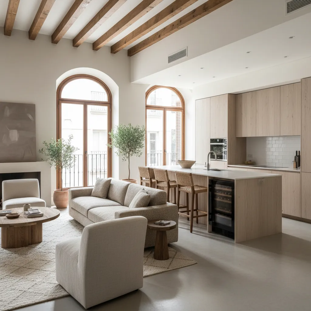Cocina abierta al salón con península moderna