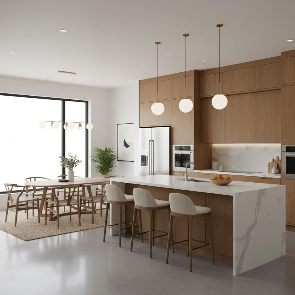 Cocina moderna con isla en casa compacta