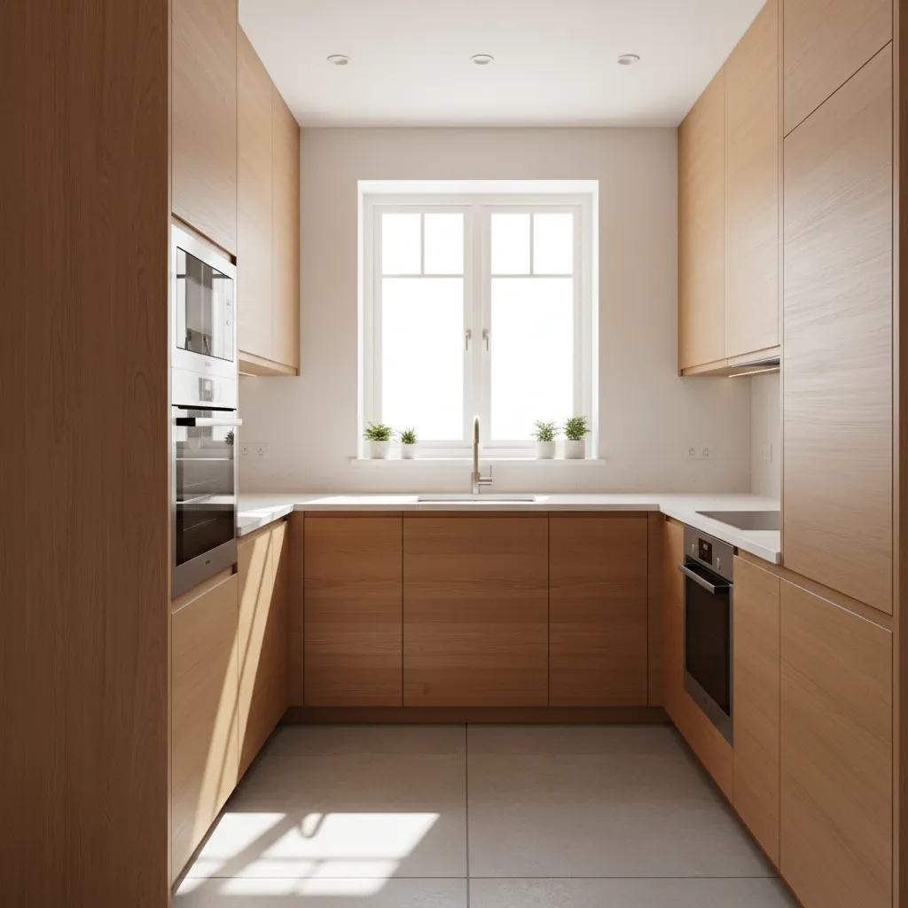Cocina moderna en L dentro de una casa compacta