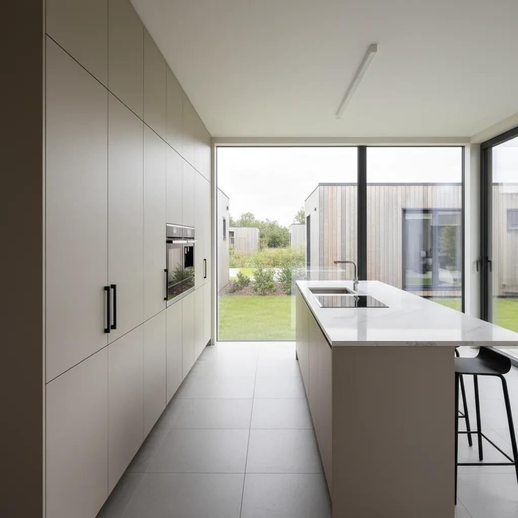 Cocina moderna instalada en casa prefabricada de diseño