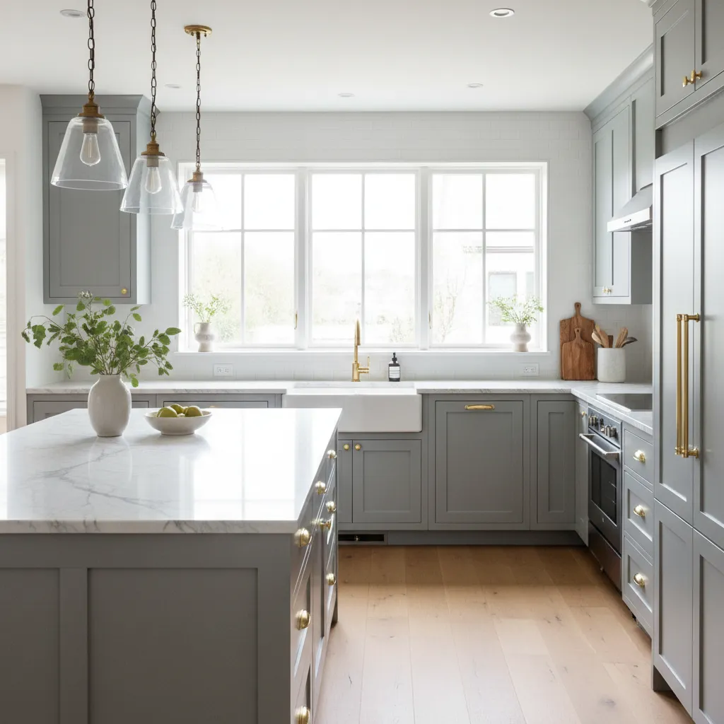 Cocina clásica moderna con muebles shaker y encimera de mármol