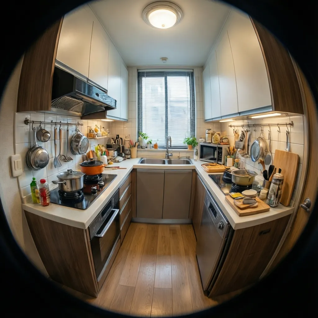 Cocina compacta funcional en apartamento pequeño