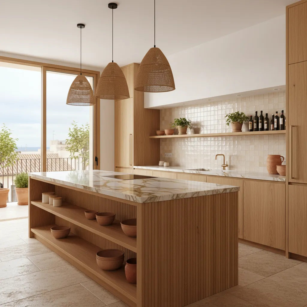 Cocina moderna diseñada por interiorista con isla central