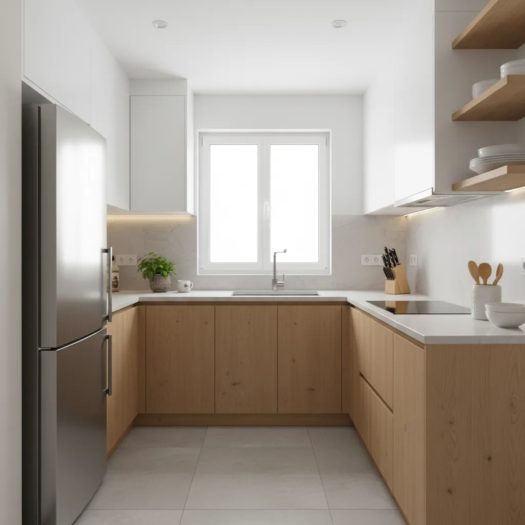 Cocina pequeña en forma de L bien organizada