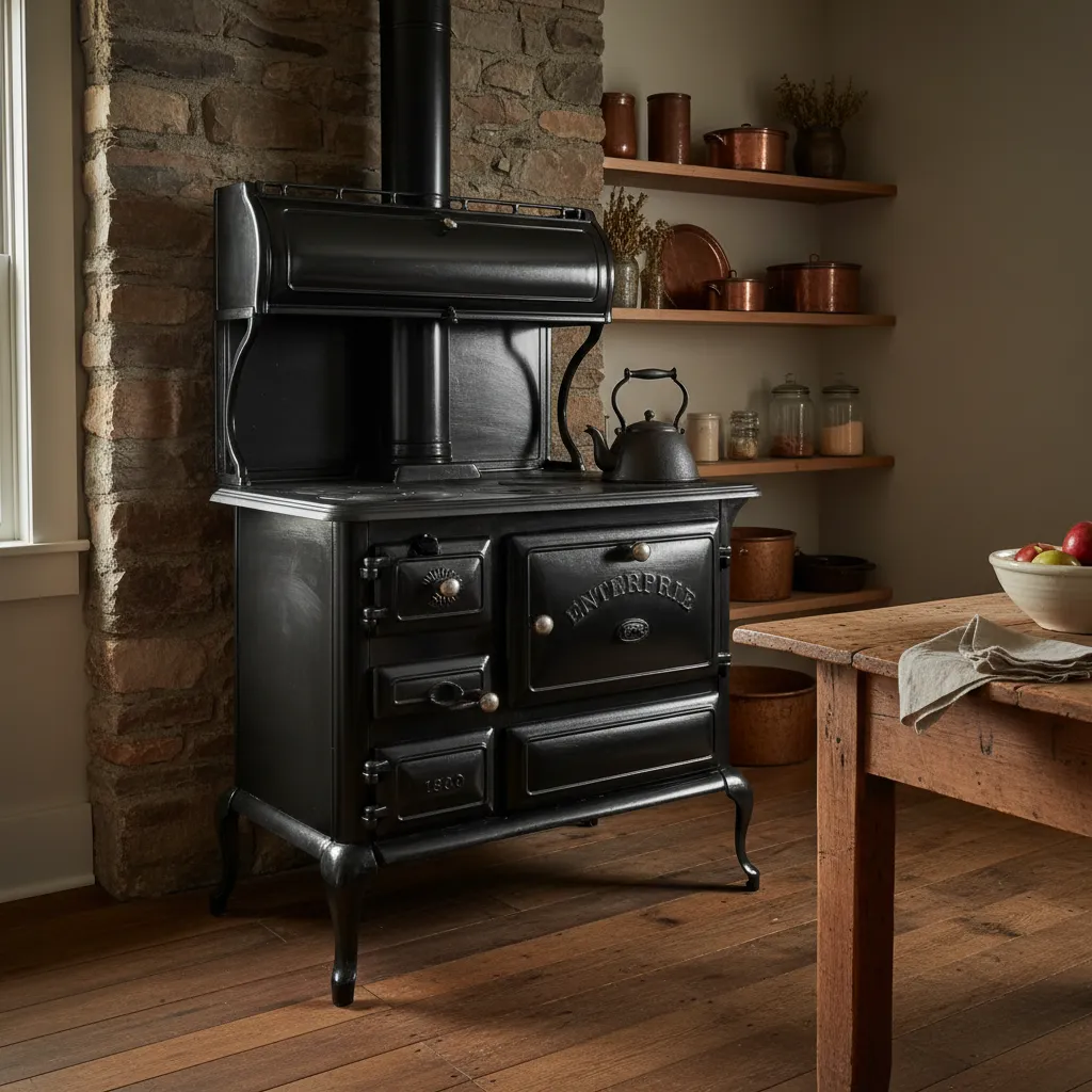Cocina de hierro restaurada con acabado negro brillante