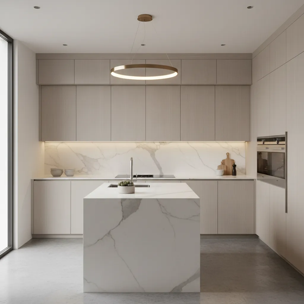 Diseño de cocina moderna con triángulo de trabajo bien organizado