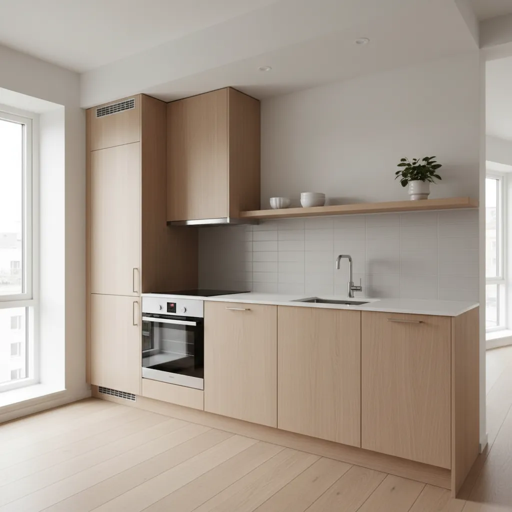Distribución lineal en una cocina pequeña moderna