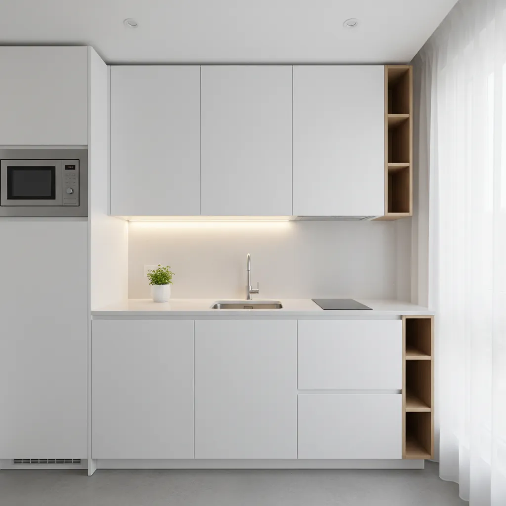 Cocina lineal compacta en vivienda pequeña