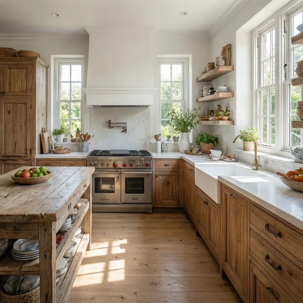 Cocina luminosa con estilo mediterráneo moderno