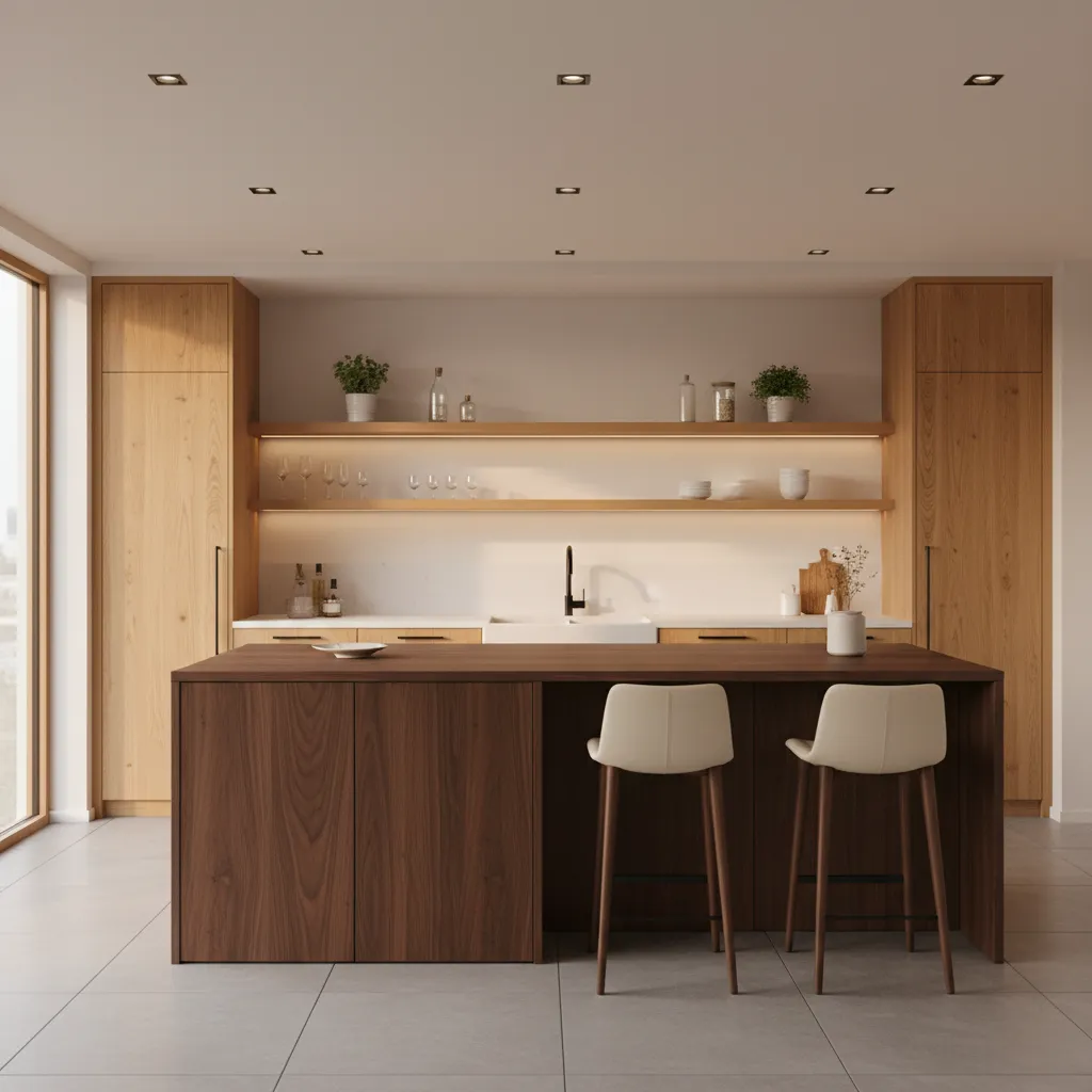 Cocina moderna combinando diferentes tonos de madera