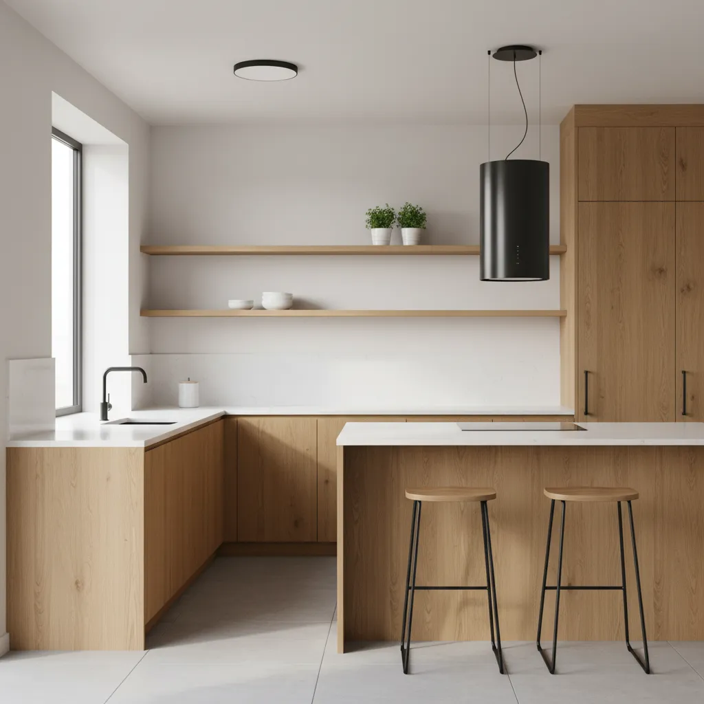 Cocina moderna con armarios de madera natural