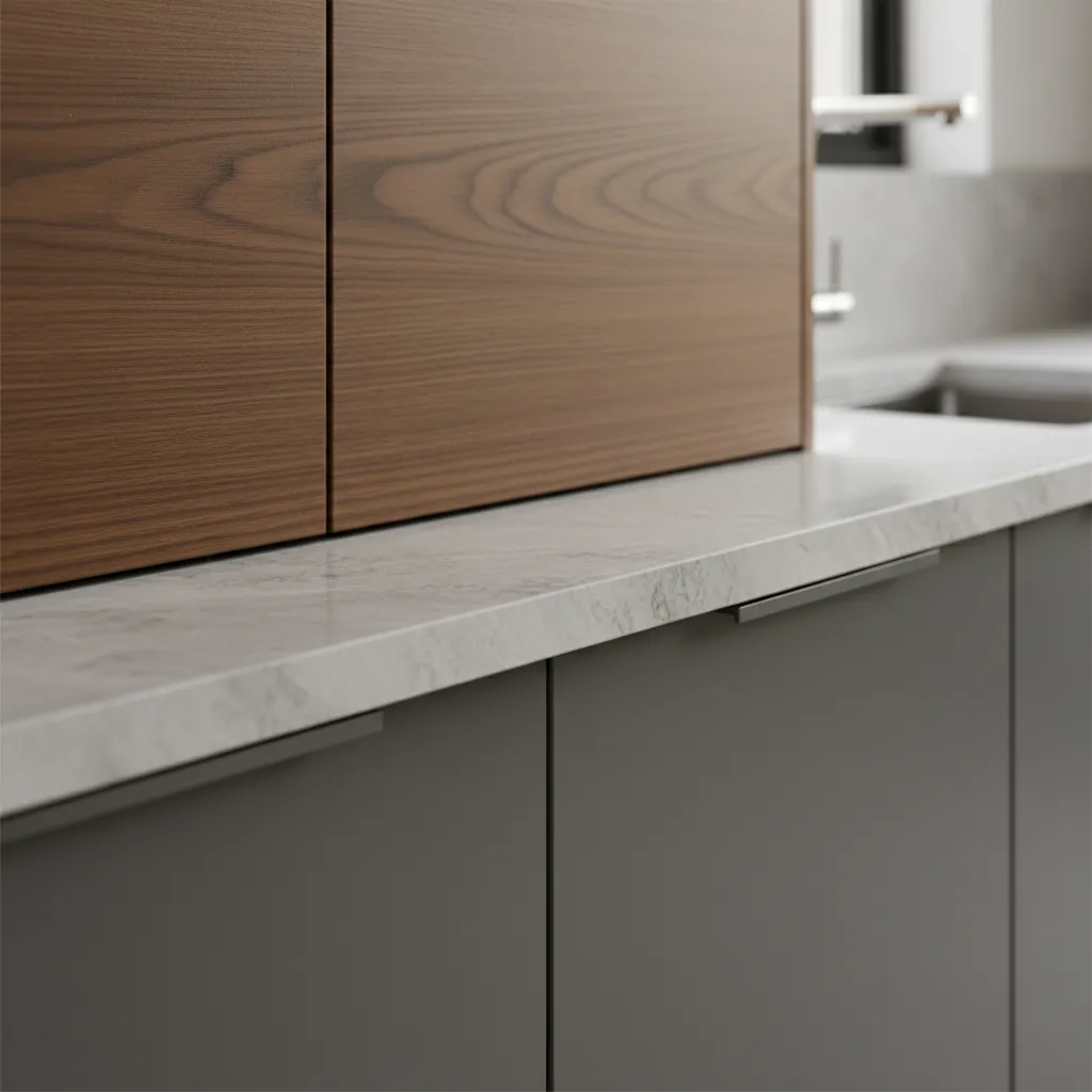 Detalle de materiales modernos en muebles de cocina