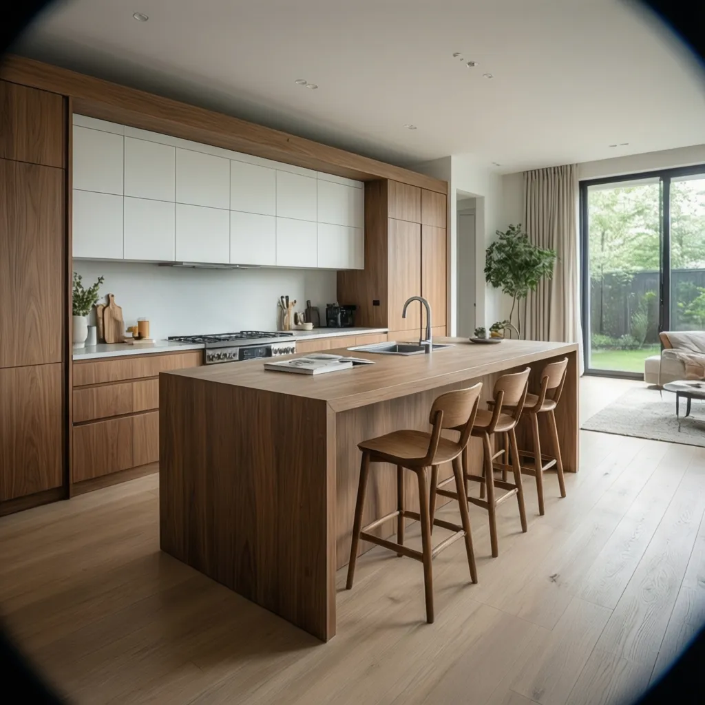 Cocina moderna integrada en casa de 100m2