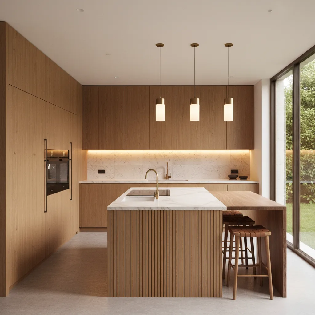 Cocina moderna bien organizada con isla central