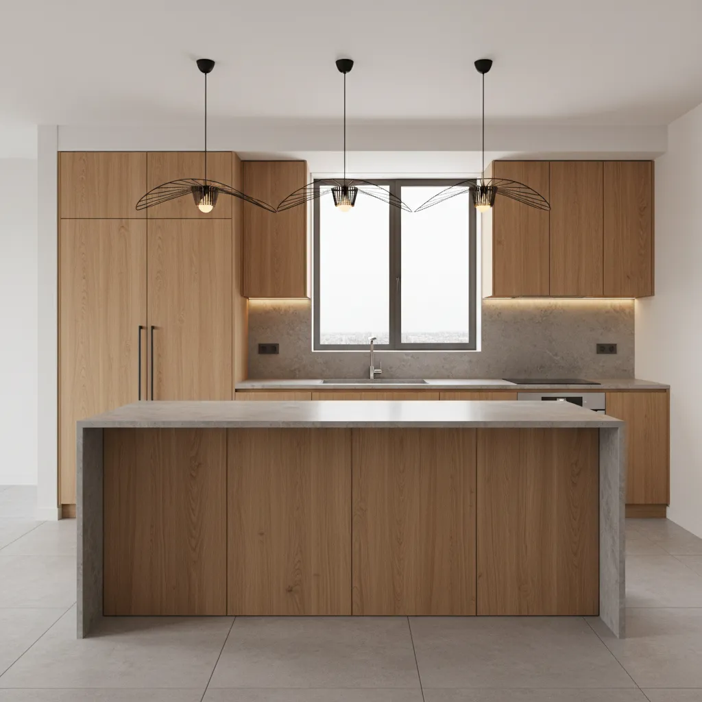 Cocina moderna con isla central y diseño funcional