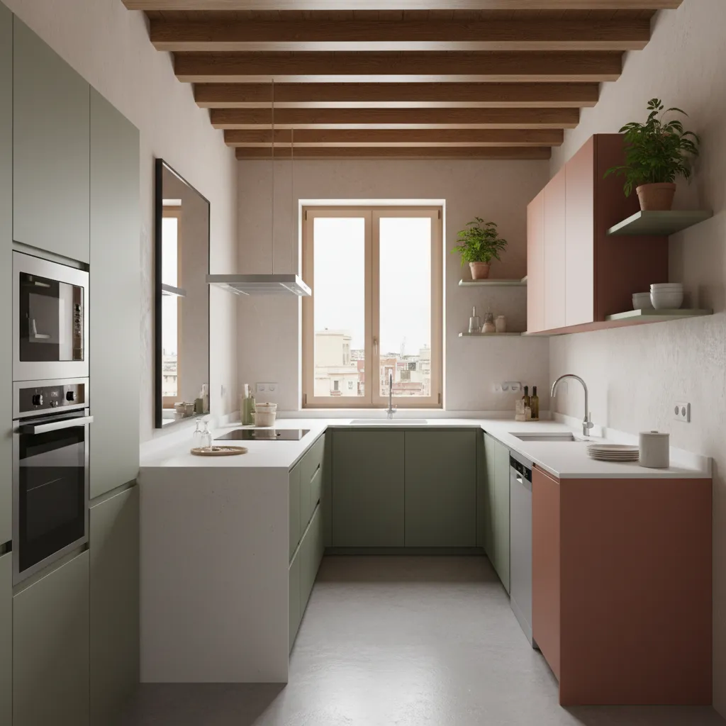 Cocina modular moderna en un apartamento urbano