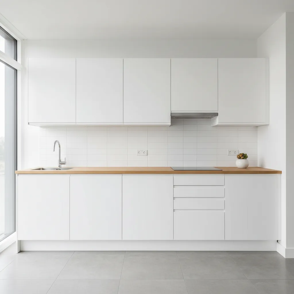 Cocina lineal moderna en casa pequeña