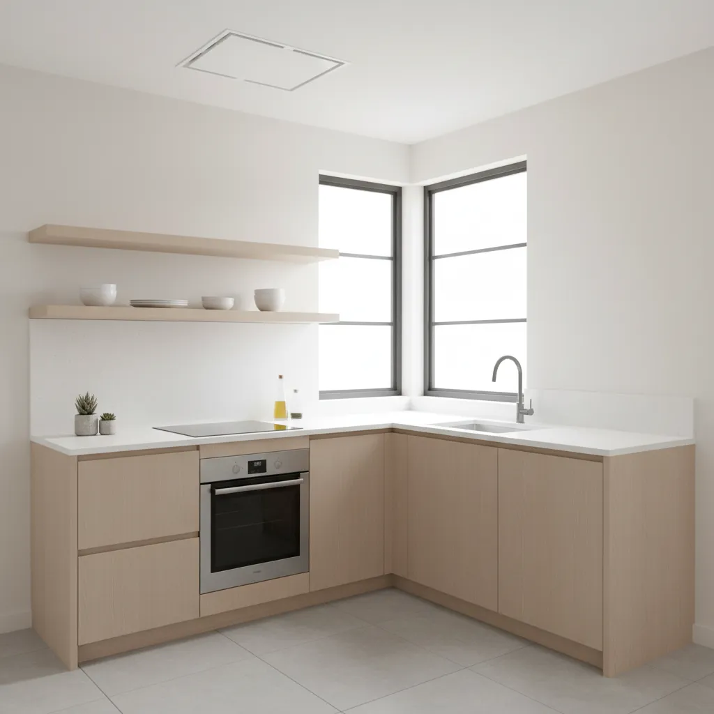 Cocina pequeña moderna con distribución en L