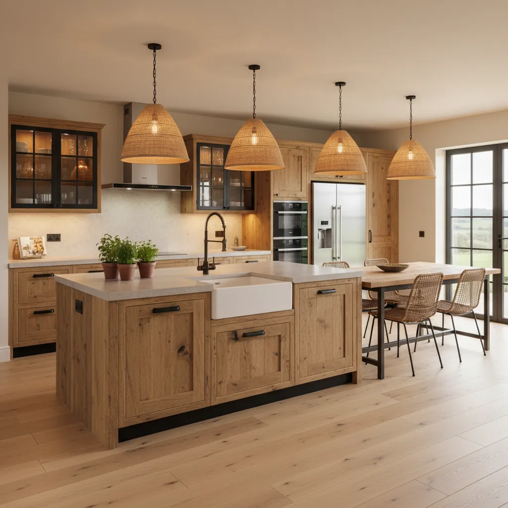 Cocina rural moderna con isla central