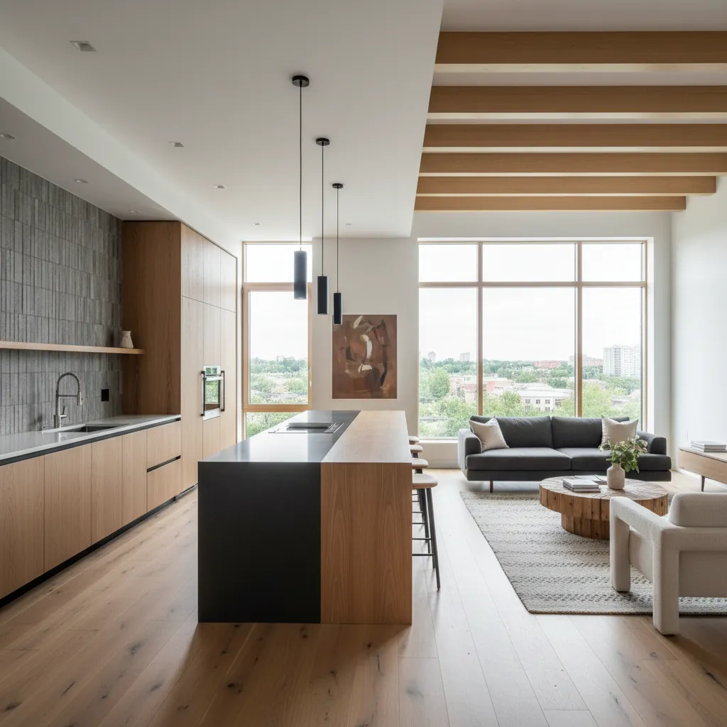Cocina abierta al salón después de una reforma moderna