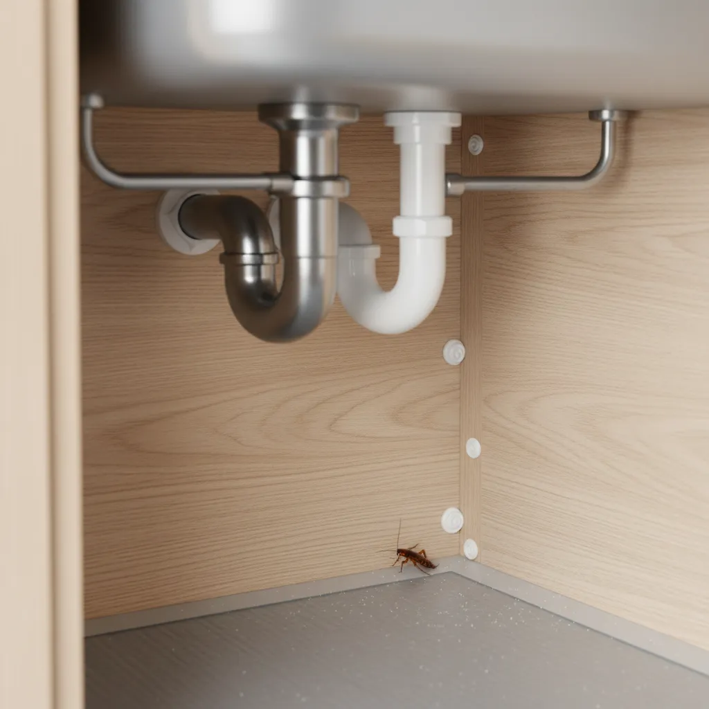 gel bait placed in kitchen cabinet corner for cockroach control