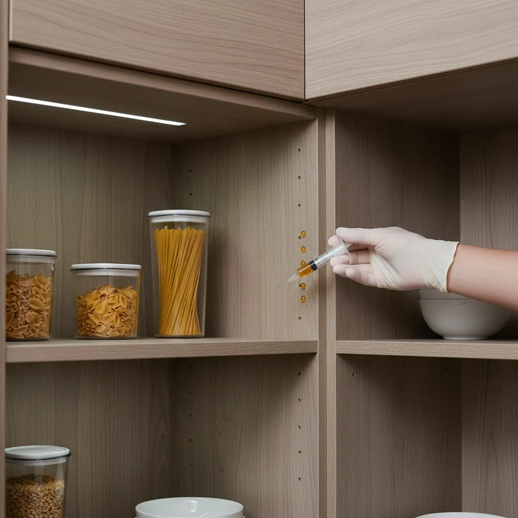 gel bait placed inside kitchen cabinet corner for cockroach control