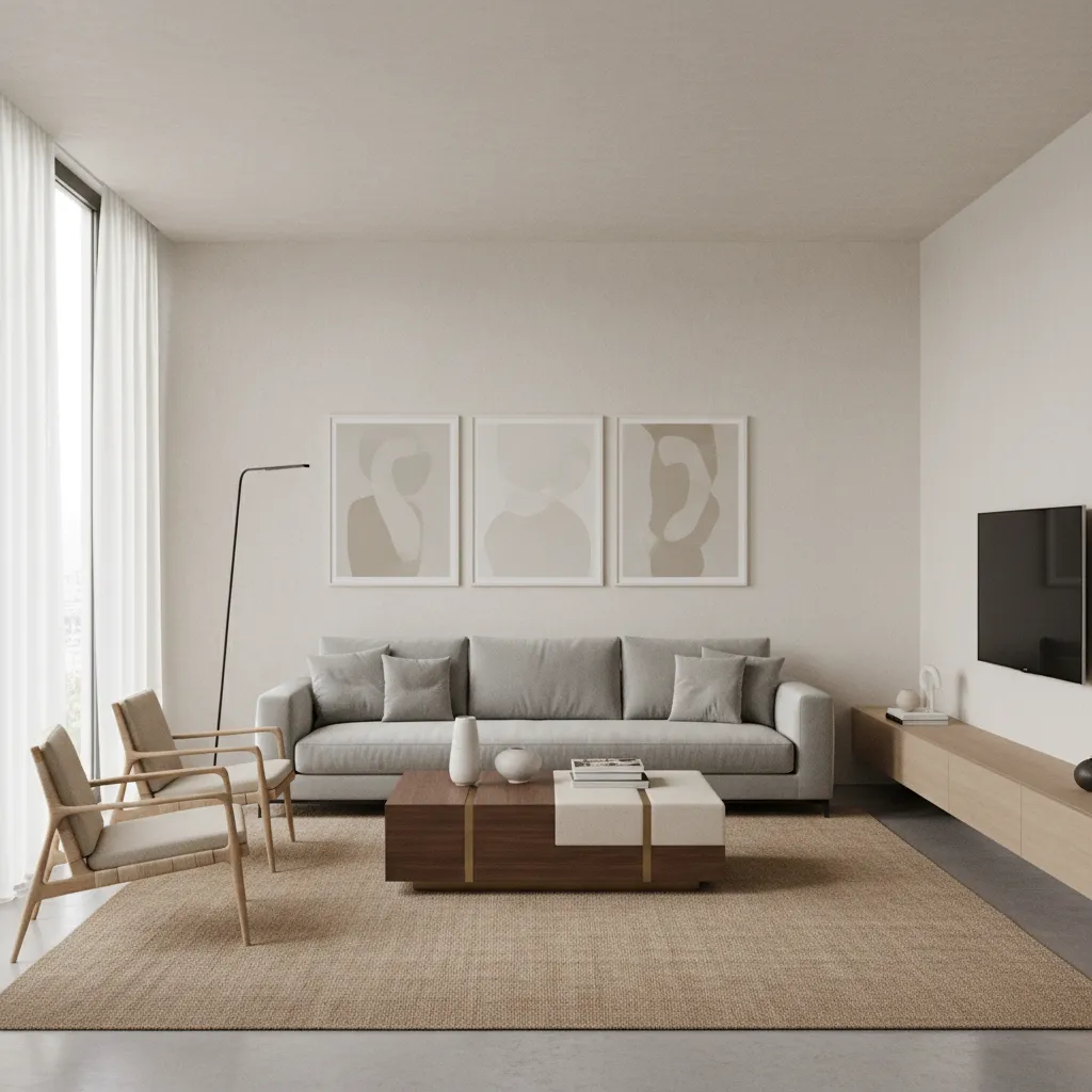 Coffee table correctly sized relative to sofa in living room