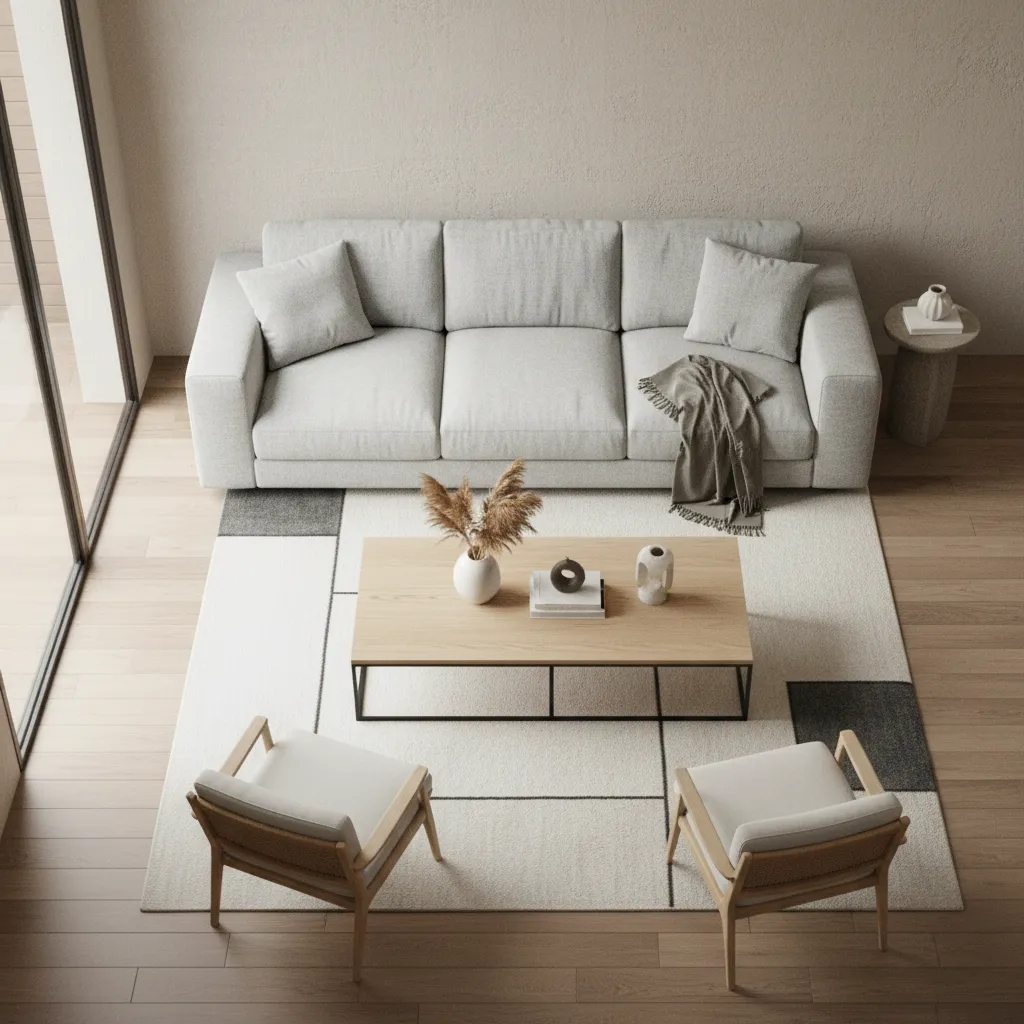 properly proportioned coffee table placed two thirds sofa length