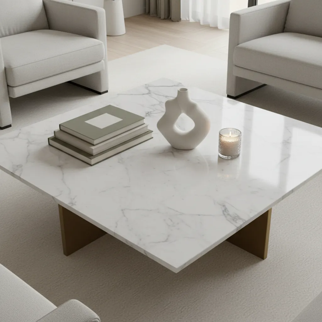 coffee table styled using rule of three with sculpture books and candle