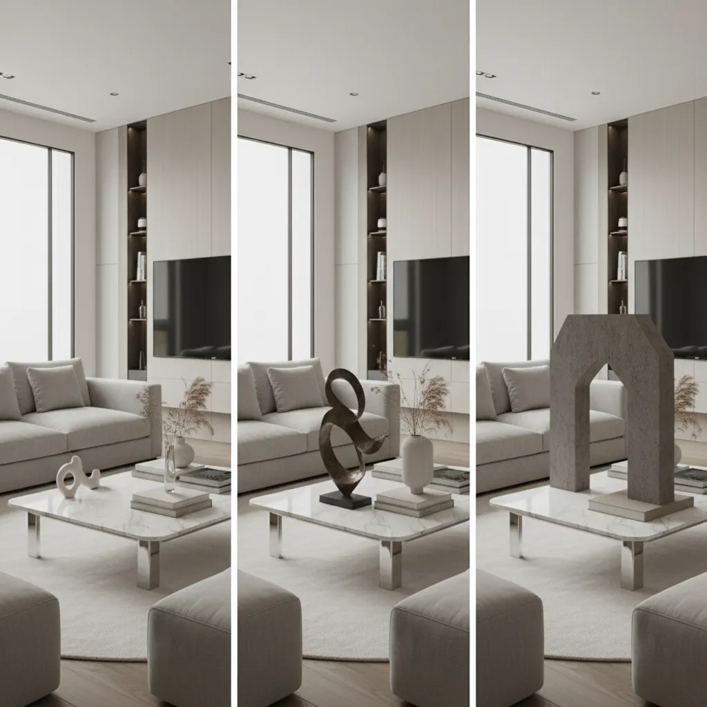 comparison of small medium and large coffee table statues