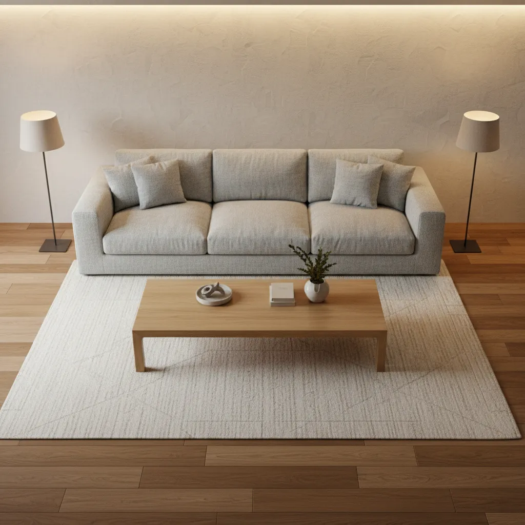 Coffee table sized proportionally to sofa in medium living room seating area