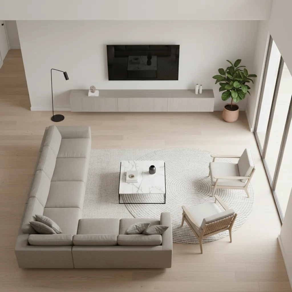 living room diagram showing spacing between sofa and coffee table