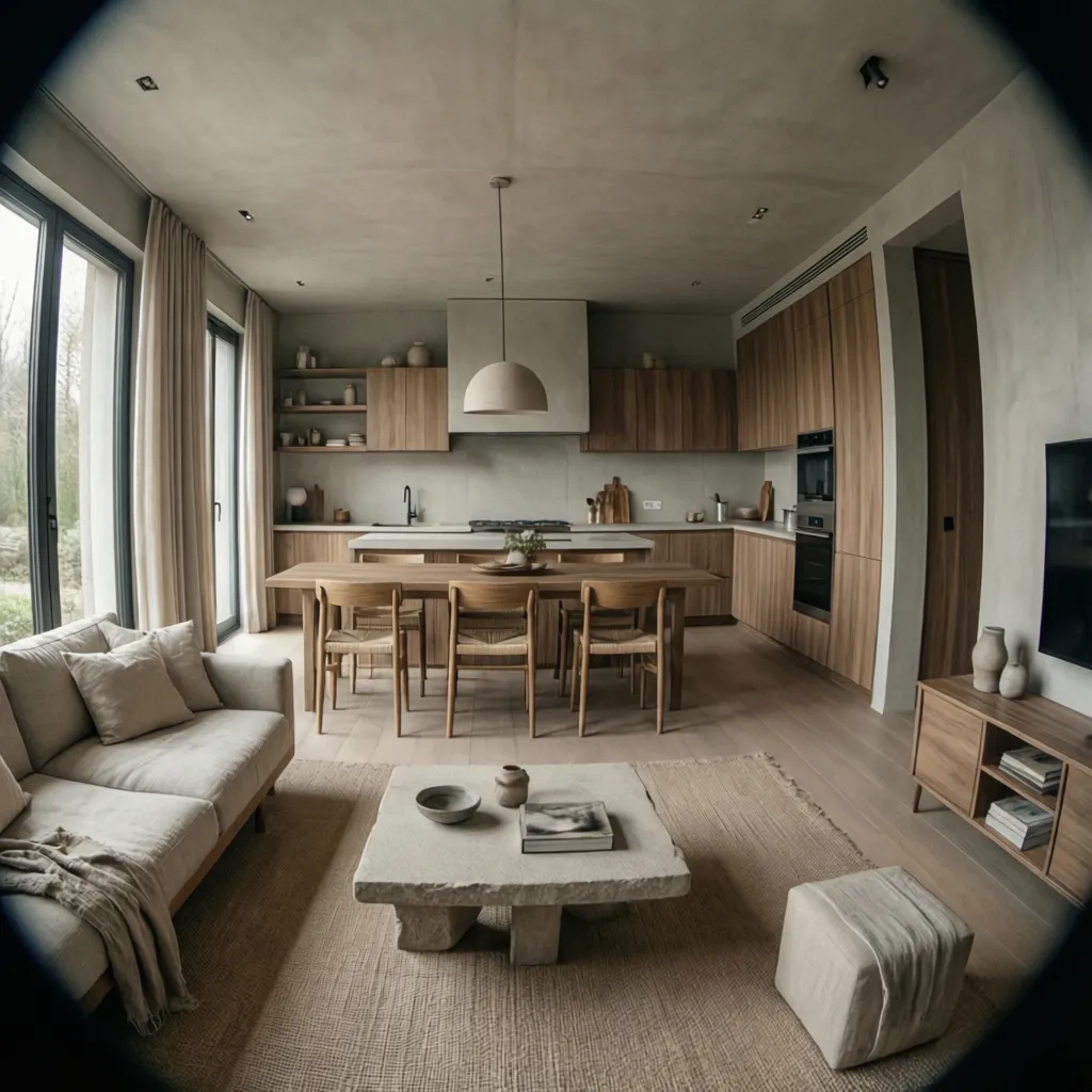 Vista de varias habitaciones con una paleta de colores coherente