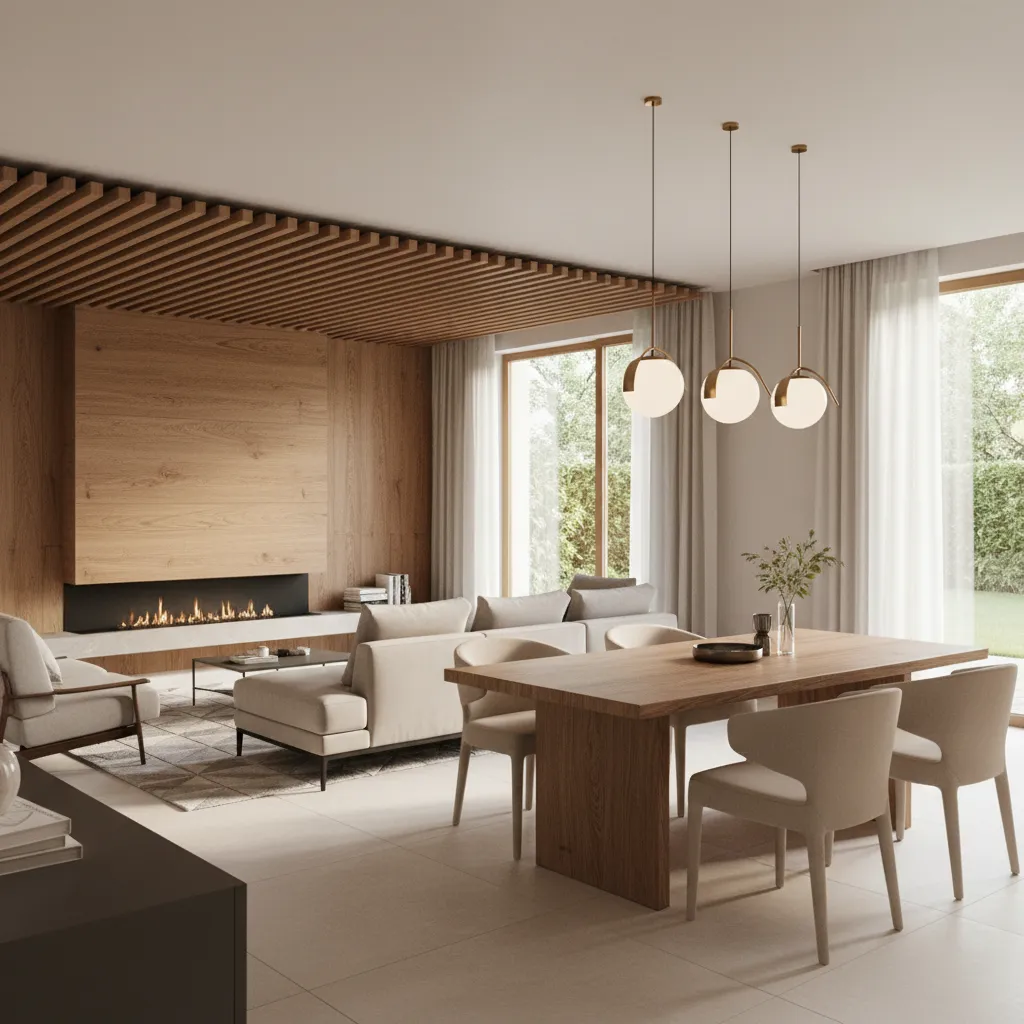 open plan home showing consistent interior style across living and dining spaces