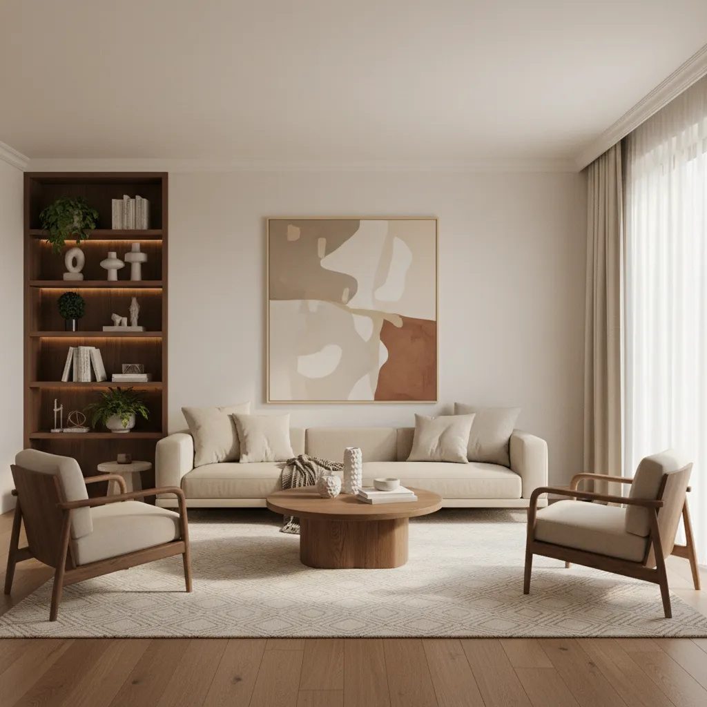 well designed cohesive living room with unified colors materials and balanced layout