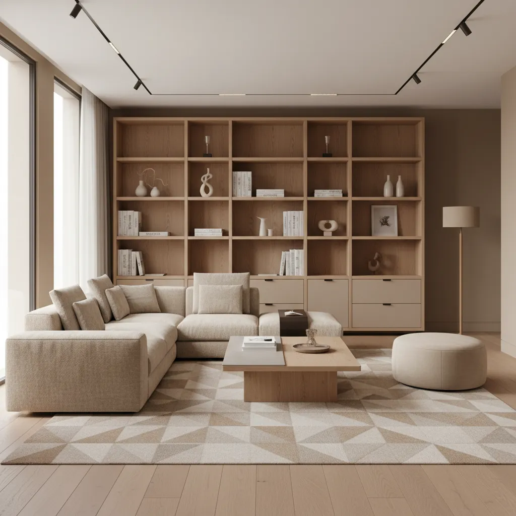 cohesive living room interior showing unity through consistent materials and color palette