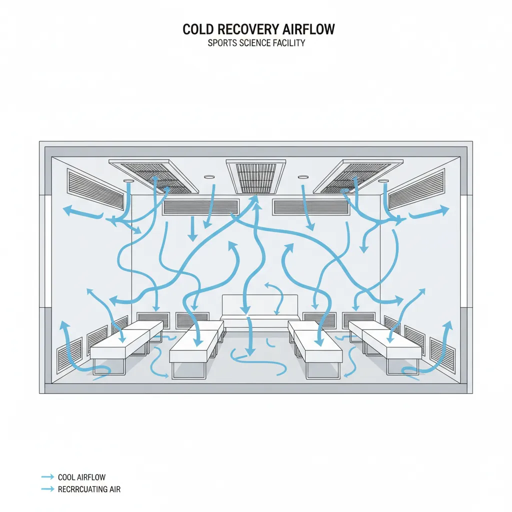 Airflow distribution diagram inside a sports cold recovery room