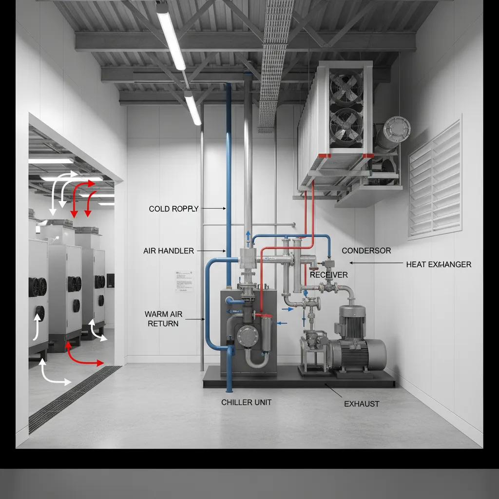 Simplified layout of chiller system supporting sports recovery cold room