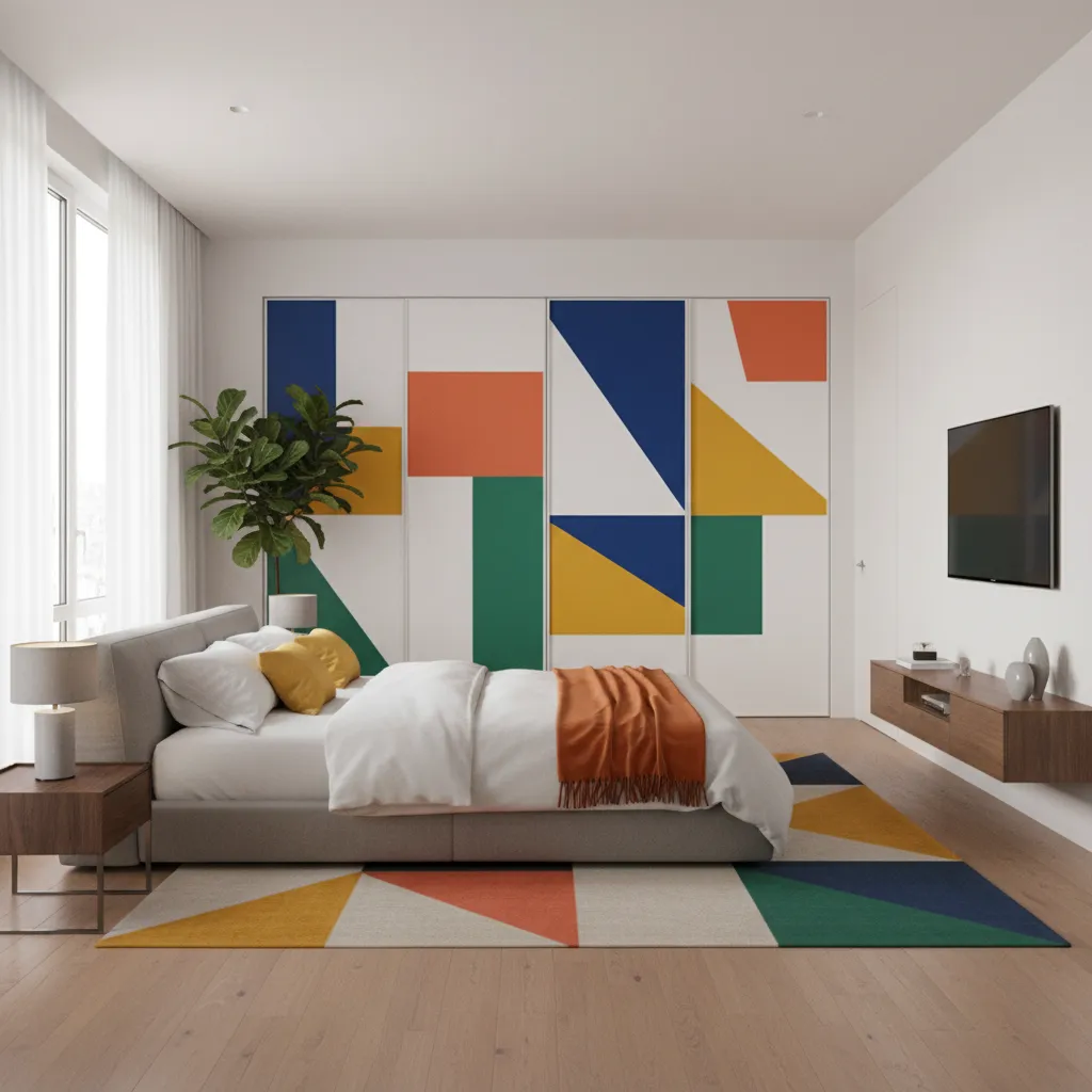 Modern bifold closet doors with bold color blocking design