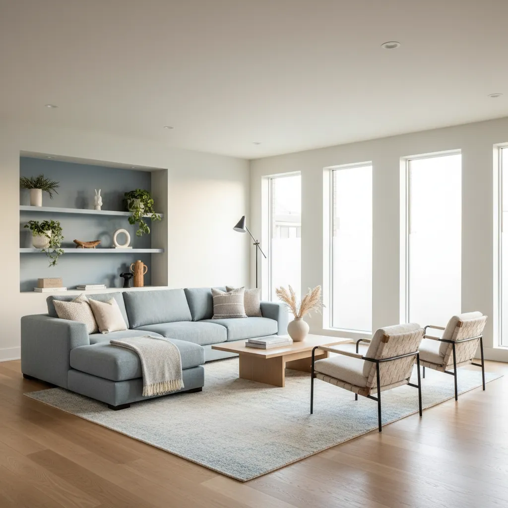 Sala de estar con paleta de colores equilibrada y decoración moderna