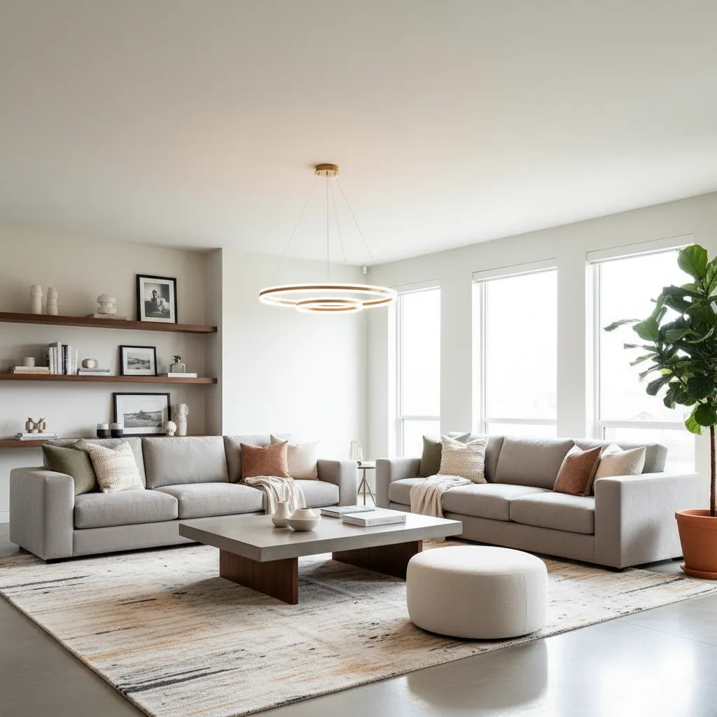 Sala de estar con paleta de colores equilibrada en diseño interior