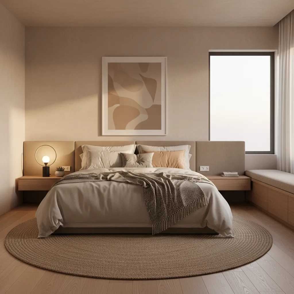 Interior space demonstrating harmony between wall color and warm lighting