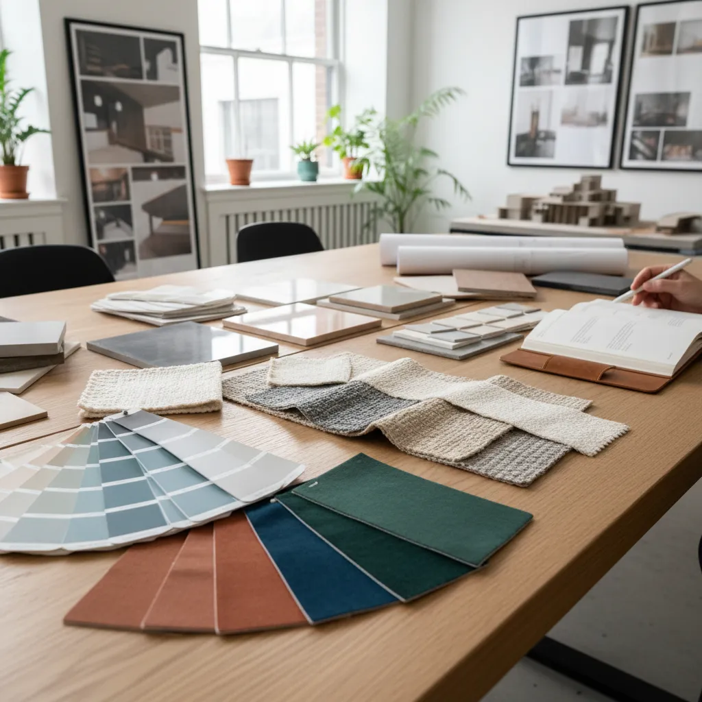 Muestras de pintura y paleta de colores para diseño interior