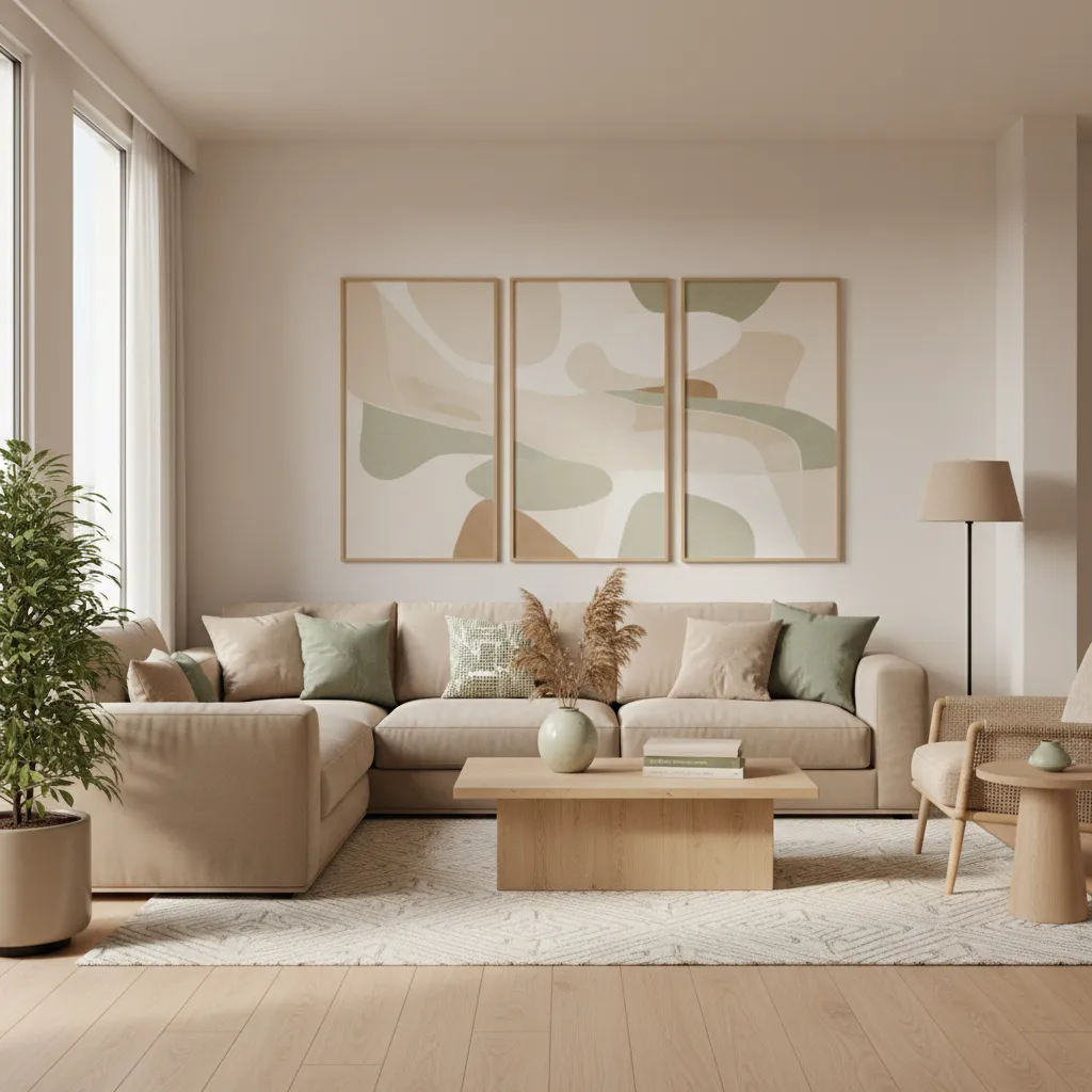 living room showing cohesive color palette repeated across furniture and decor